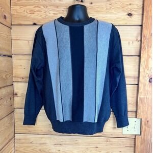 Sergio Louis Italy Mens Large Wool Blend Colorblock Knit Crewneck Sweater Grey